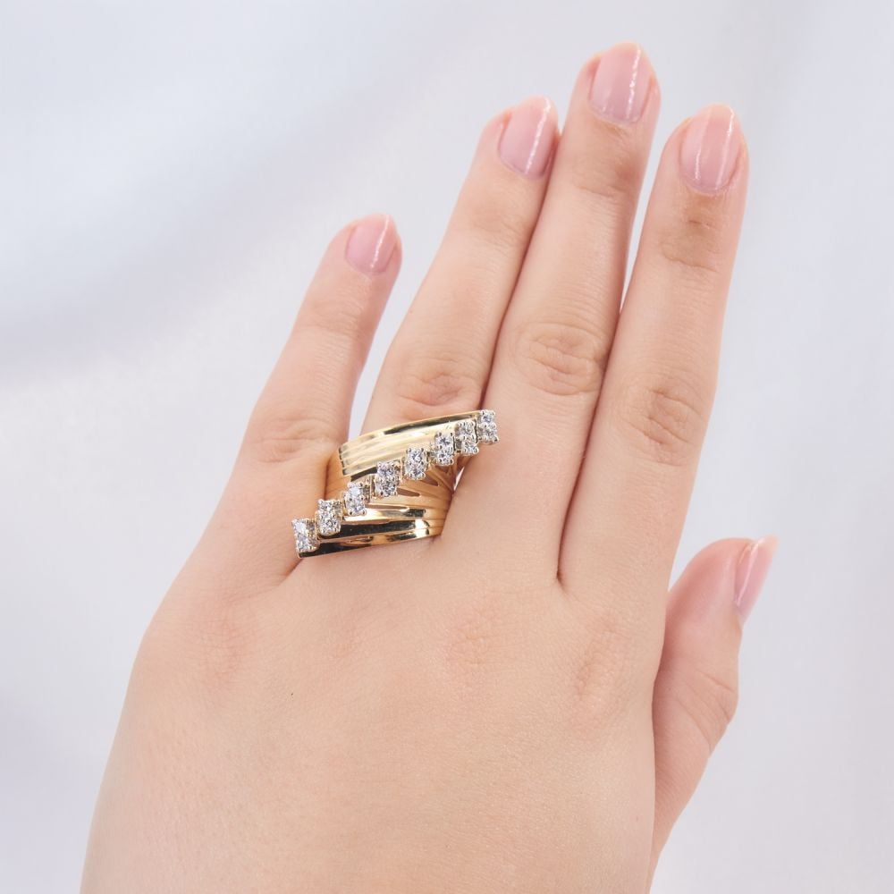 modern diamond dress ring designs Cocktail Rings Modern Dress Ring Designs Unique Diamond Cocktail Ring 14K  Yellow Gold EraGem Estate, Antique Vintage Jewelry