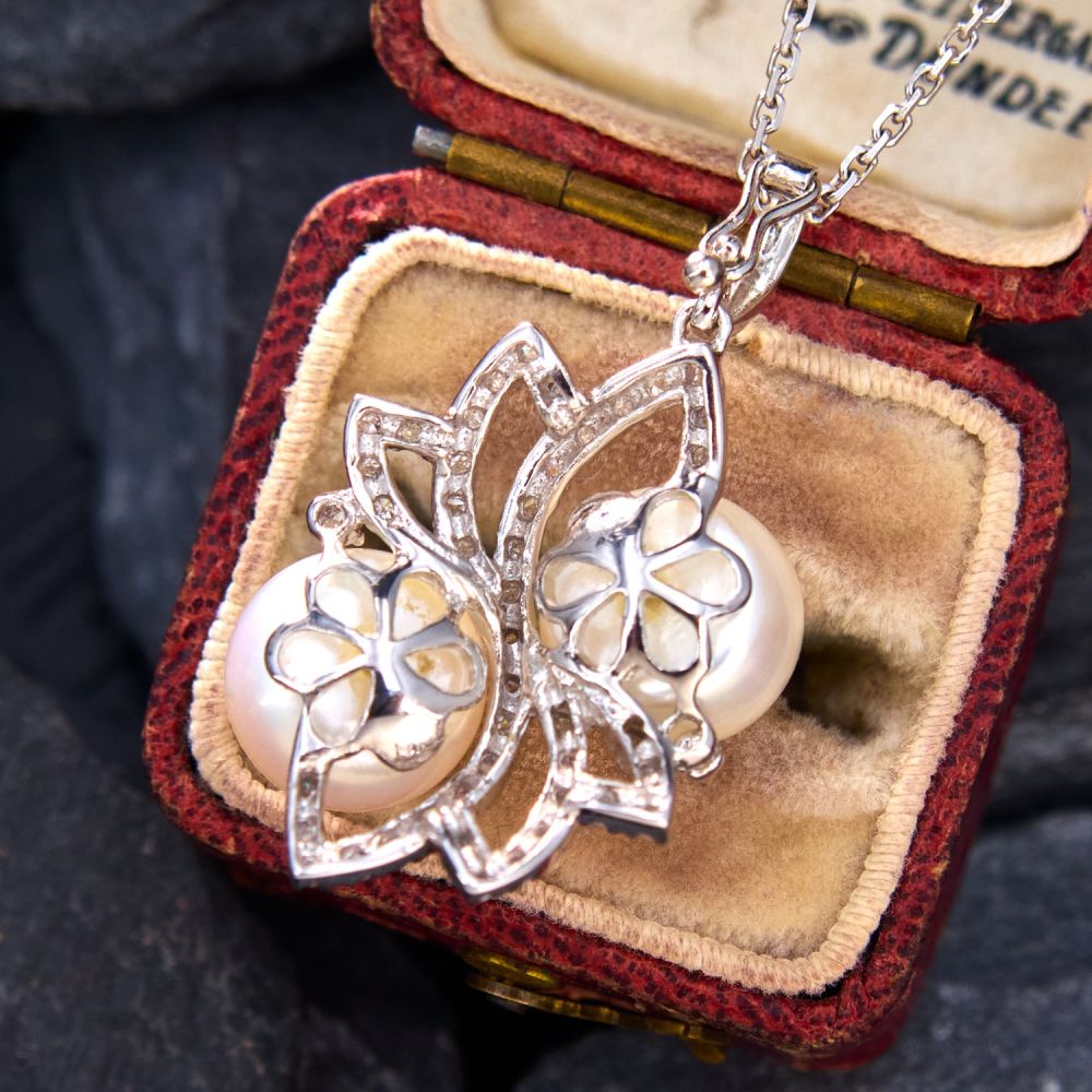 Pearl Enhancer Pendant w/ Diamond Accents on 18-Inch Chain 14K
