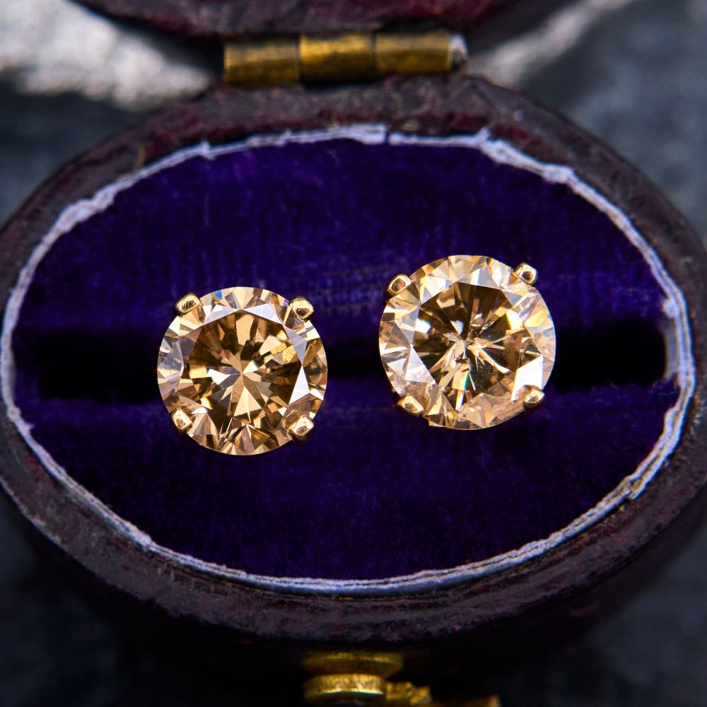 Champagne Diamond Stud Earrings 14K Yellow Gold 1 60CTW Champagne Diamond Stud Earrings 14K Yellow Gold 1 60CTW