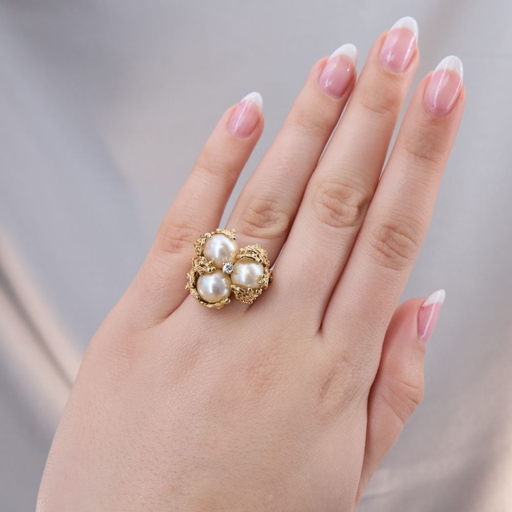 Bague Cocktail Or Avec Cristaux Et Perles - Style Doré, Spirale, Neuf Avec étiquettes, Pour Soirée