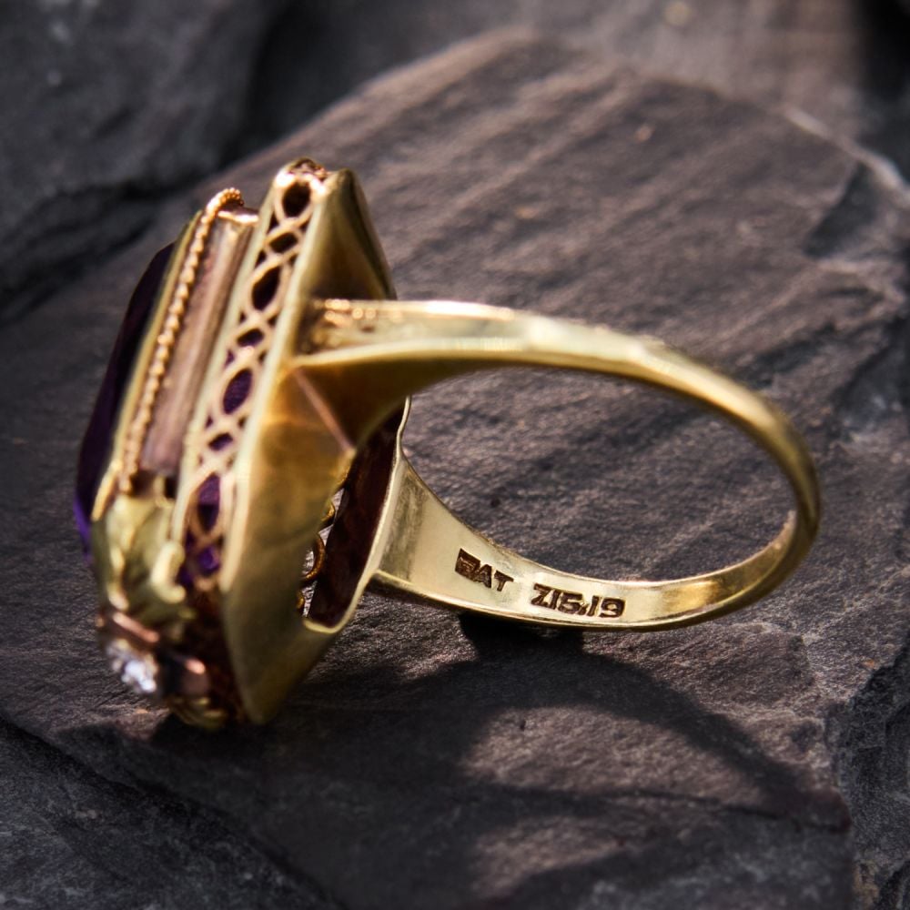 Antique Amethyst Ring 14K Yellow Gold w/ Patina