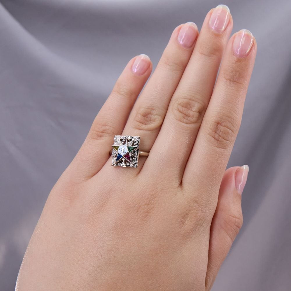 Order of the Eastern Star Ring 14K White Gold
