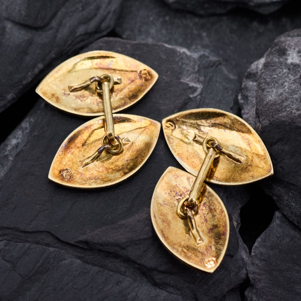 Antique Hand Engraved Cufflinks 14K Yellow Gold