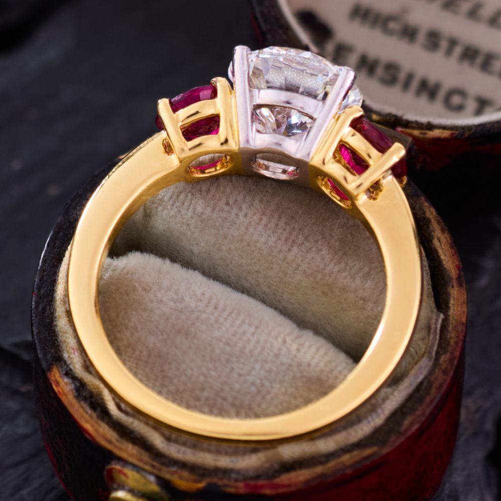 2 Ct. Diamond & Ruby Ring In 10K Yellow Gold - Round Created Ruby, Women's Fine Jewelry Gift - View #8
