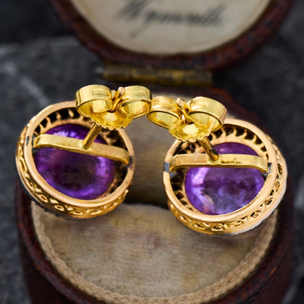Antique Amethyst Stud Earrings With Diamonds 18K Yellow Gold  14k Yellow Gold Amethyst Swirl Earrings Stud Post main image 0