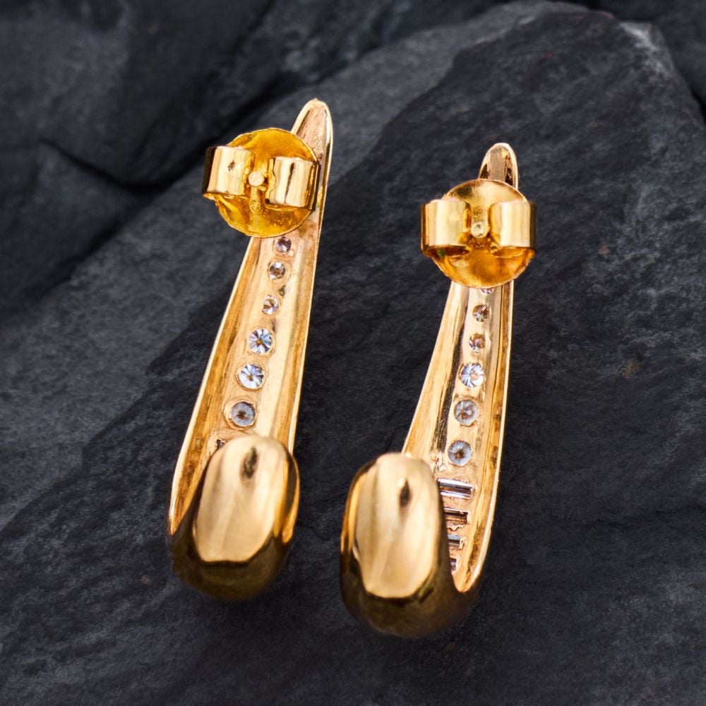 Diamond Accented J Hoop Earrings 14K Yellow Gold