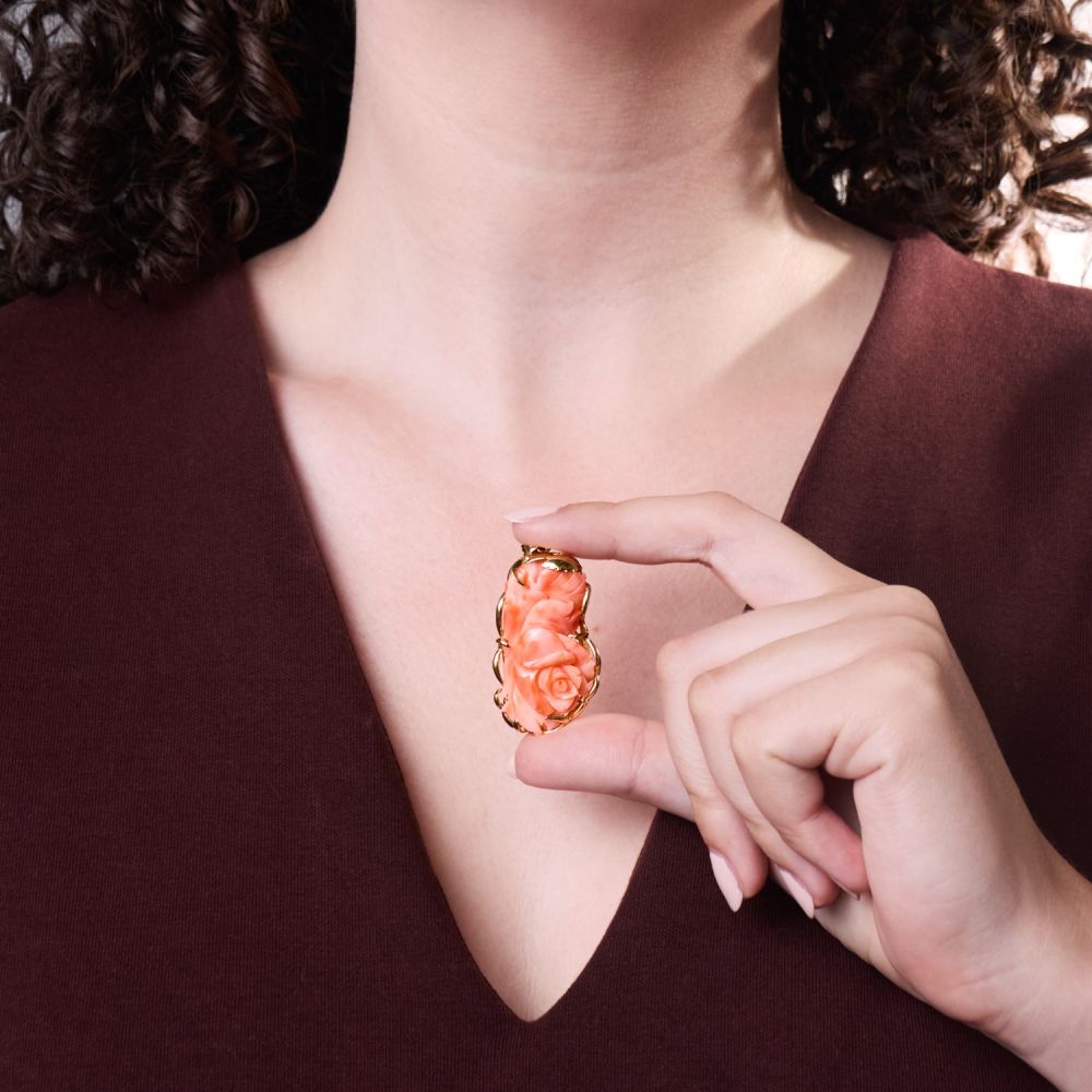Boucles D'oreilles Art Déco - Corail Saumon - Or - Style Clous - Occasion - Sans Marque