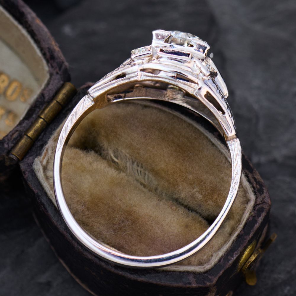 1 Carat Lab Grown Diamond In Art Deco Lab Sapphire Accented Ring