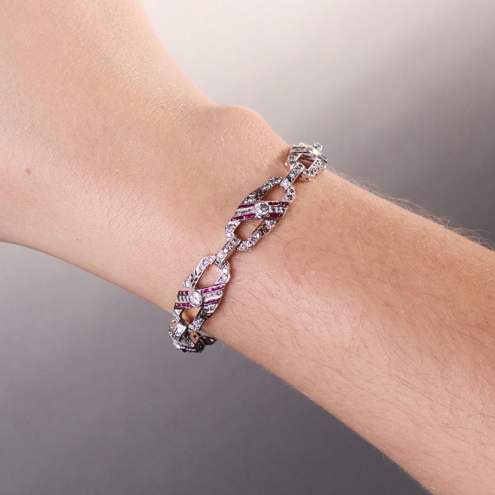 【 】Ruby Celebration　プレート　ペア Art Deco Diamond & Ruby Bracelet 18K White Gold