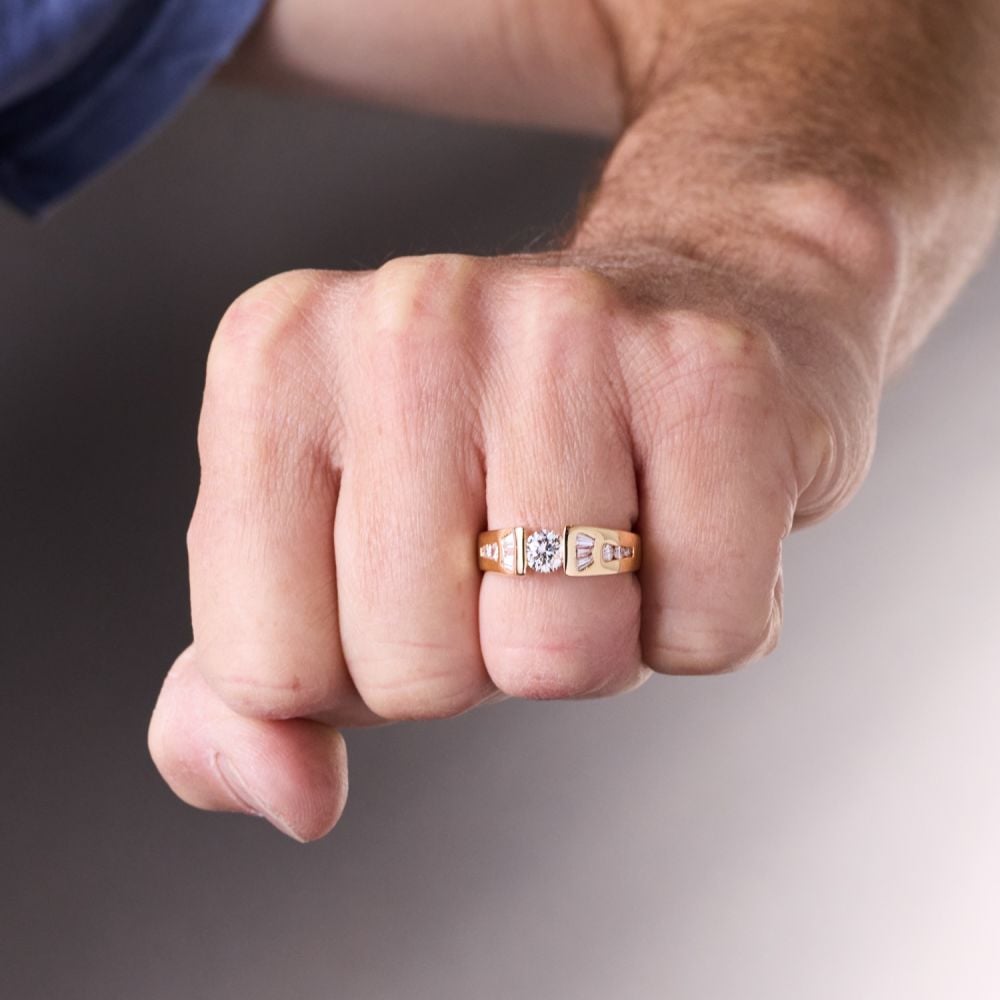 1990s Custom Men's Diamond Ring 14K Yellow Gold