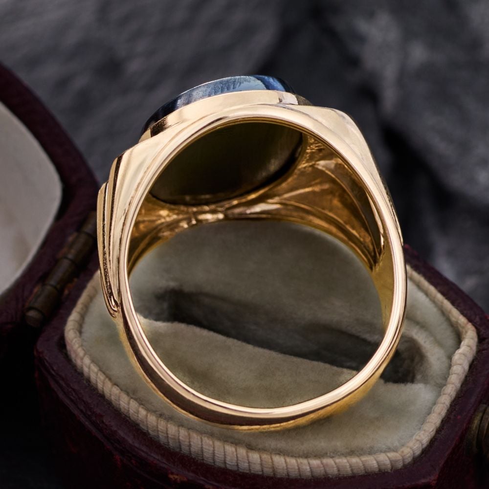Vintage Mens Hematite Intaglio Ring Yellow Gold display picture 3