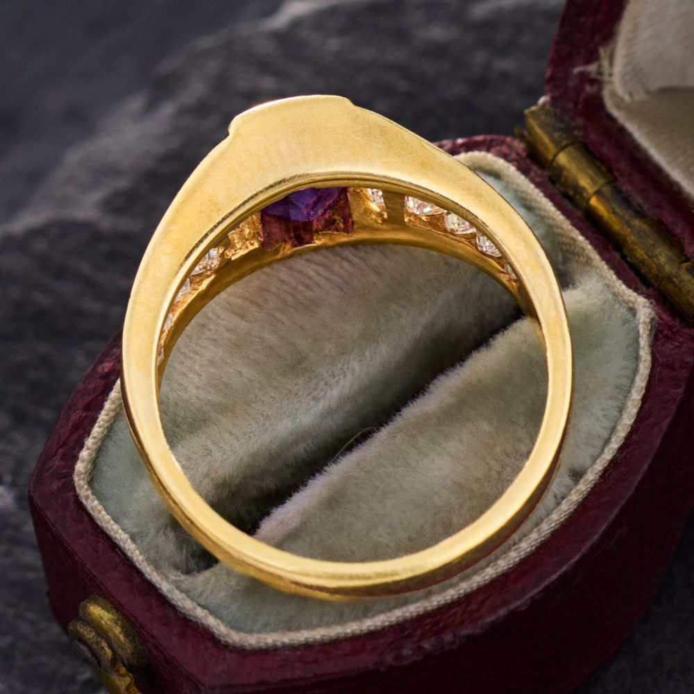 Amethyst & Channel Diamond Ring 18K Yellow Gold
