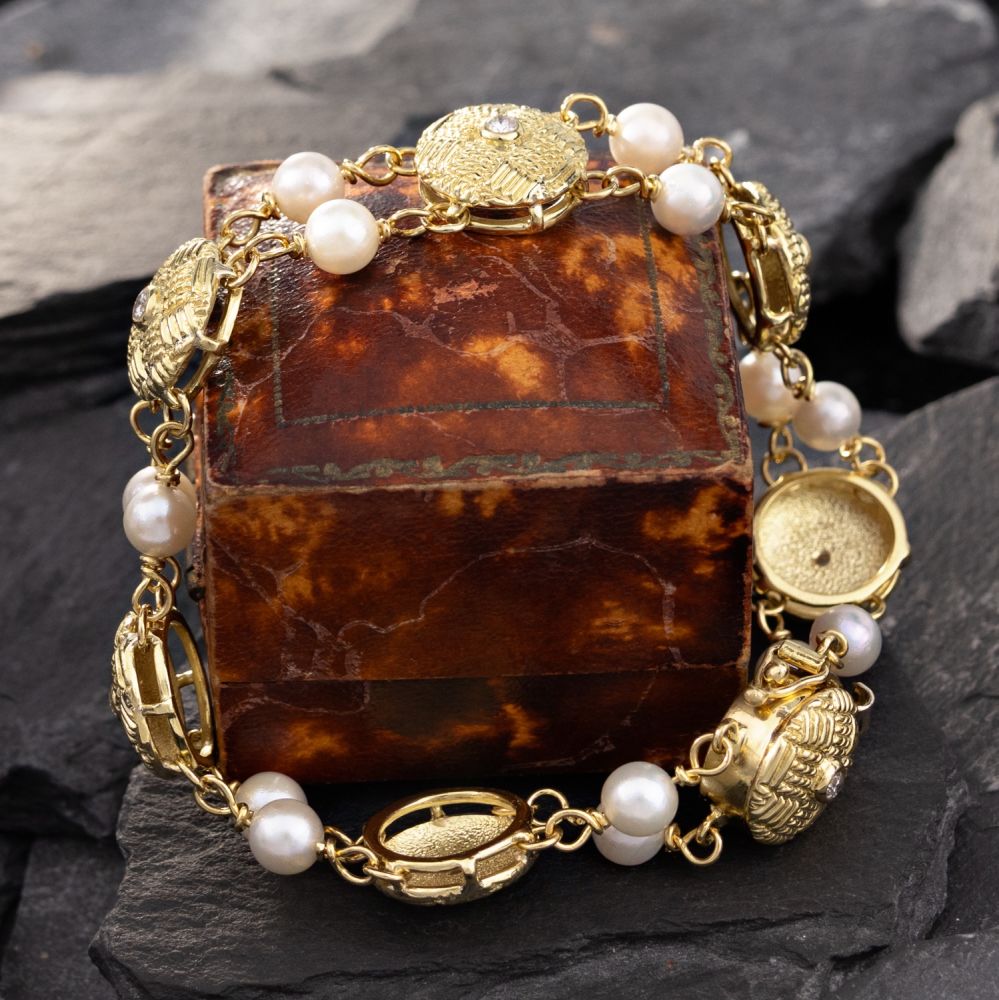 J. J. Marco Pearl & Diamond Bracelet 18K Yellow Gold
