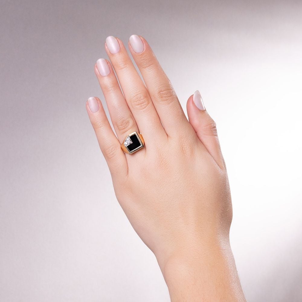 Onyx Square Ring w/ Diamonds 14K Yellow Gold