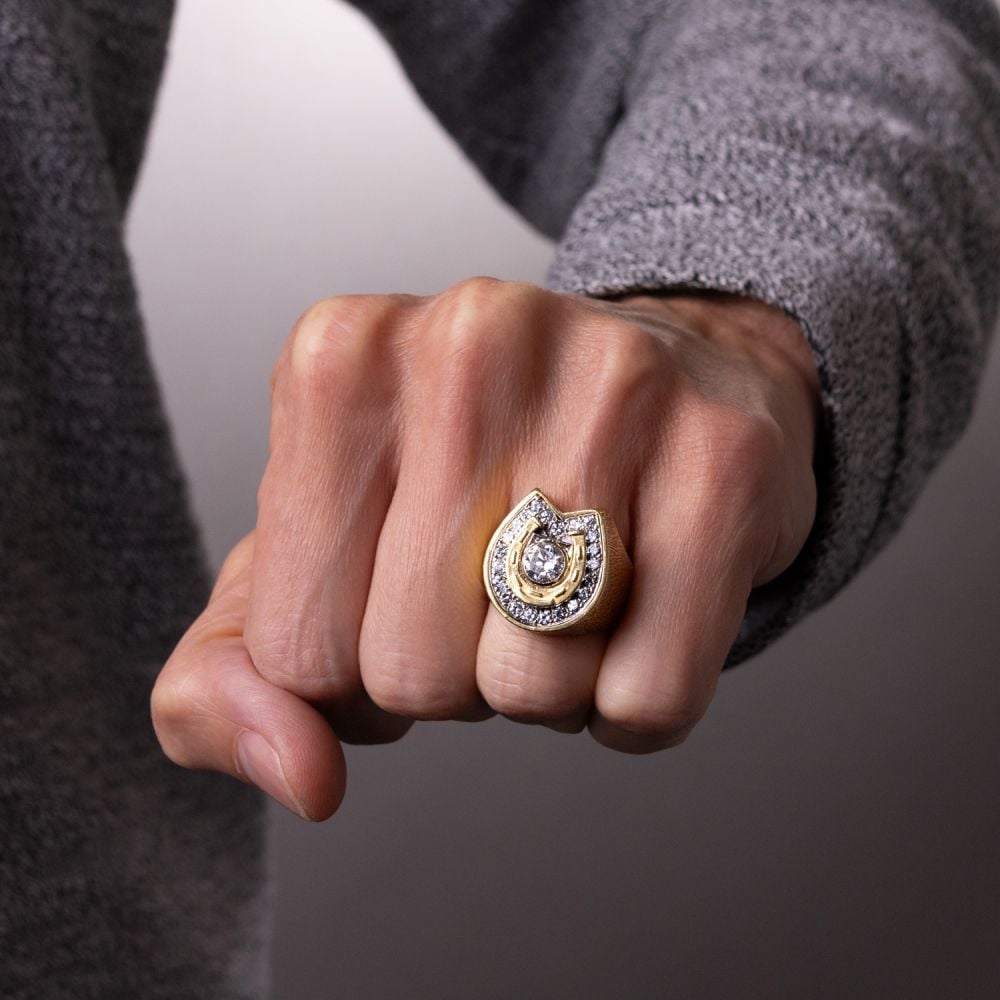 Men's Diamond Horseshoe Ring 18k Two-Tone Gold