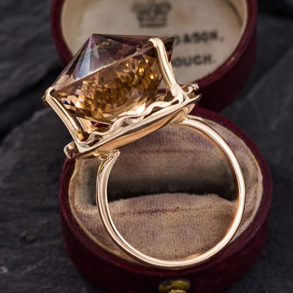 Fantasy Cut Smoky Quartz Cocktail Ring 14K Yellow Gold