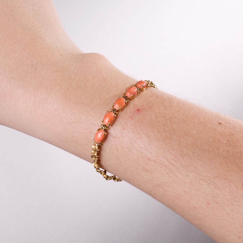 Na Hoku Plumeria & Coral Link Bracelet 14K Yellow Gold
