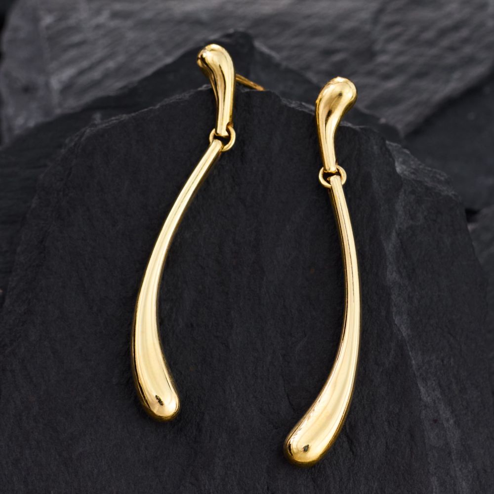 Crystals Teardrop Dangle Drop Earrings, 18K Gold
