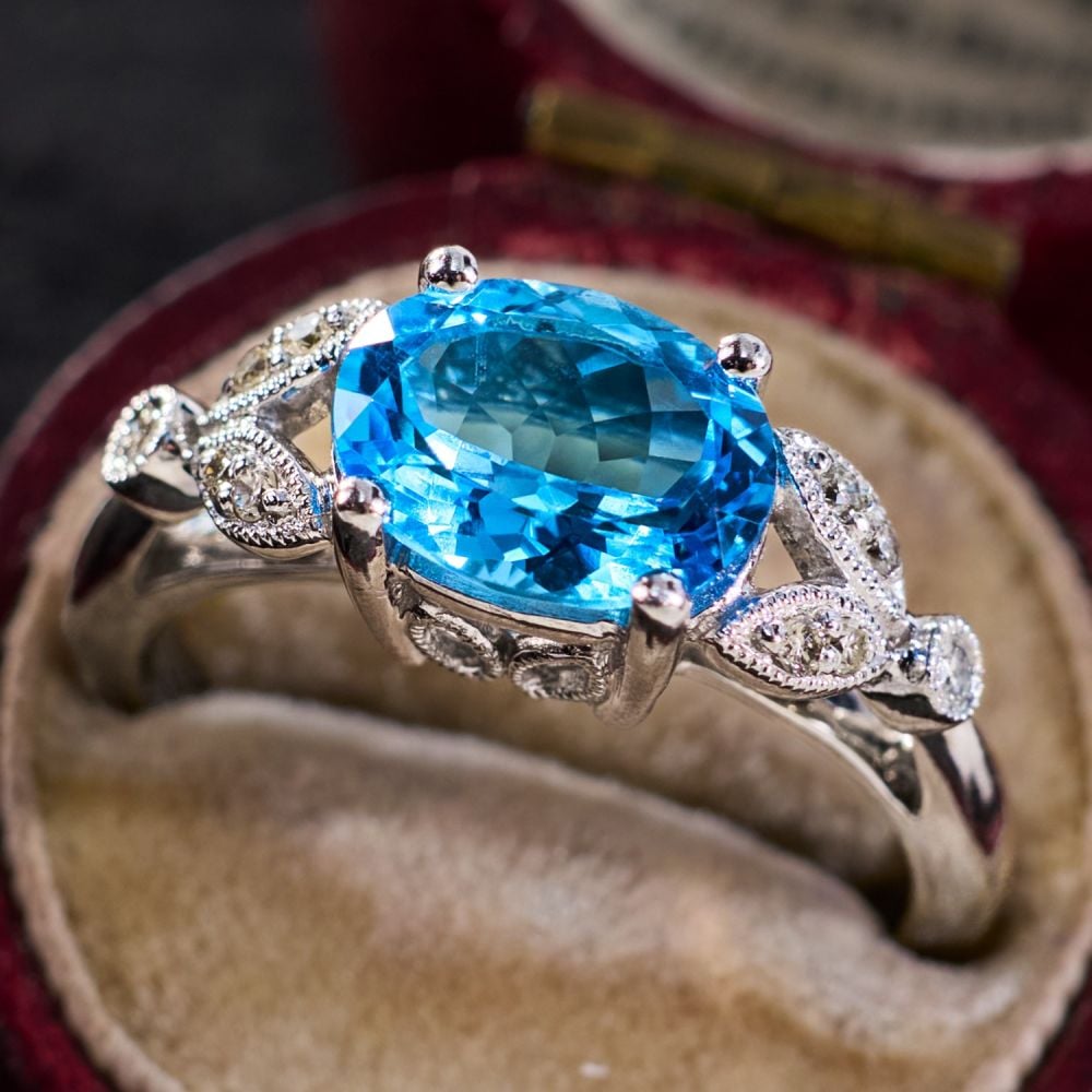 Gin & Grace 10K White Gold London Blue Topaz & Diamond Ring For Women
