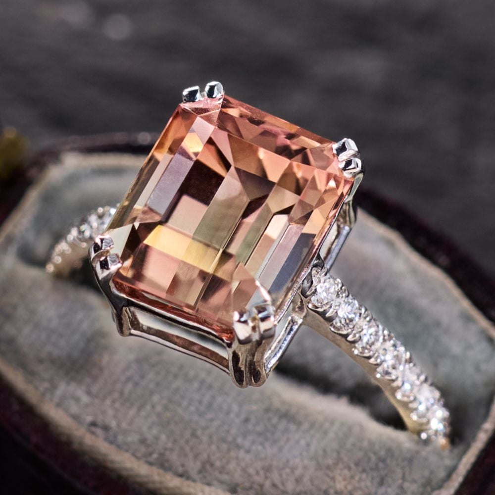 diamond ring bicolor tourmaline ring
