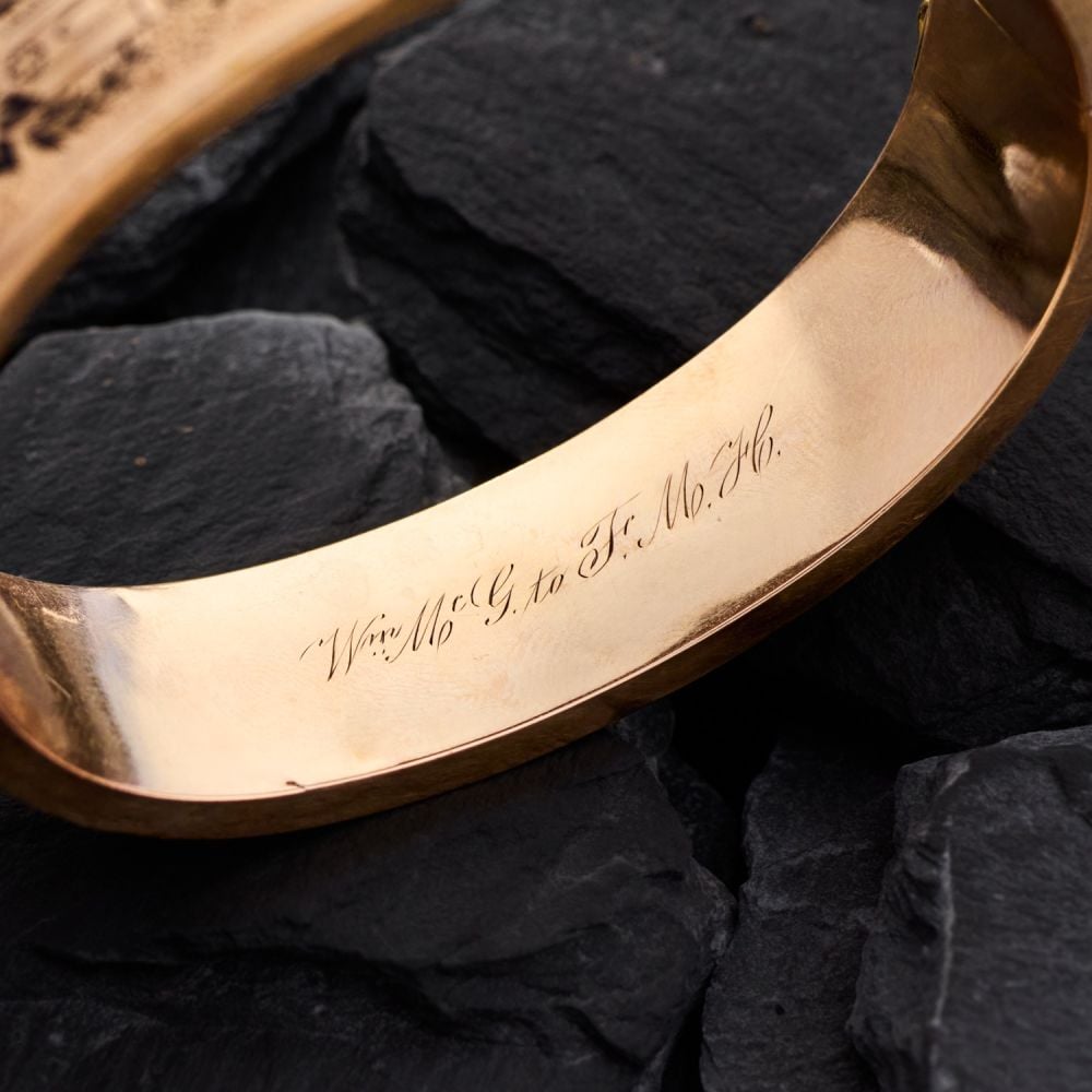 Victorian Taille D'Epargne Hinged Bangle Bracelet 14K Yellow Gold