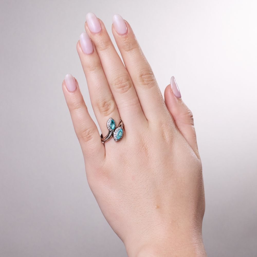 Paraiba Tourmaline Bypass Ring 18K White Gold