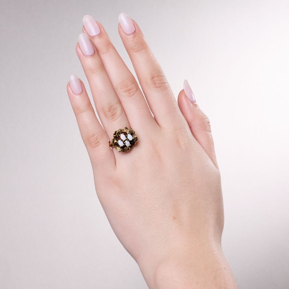 Vintage Opal Cluster Ring 14K Yellow Gold display picture 1