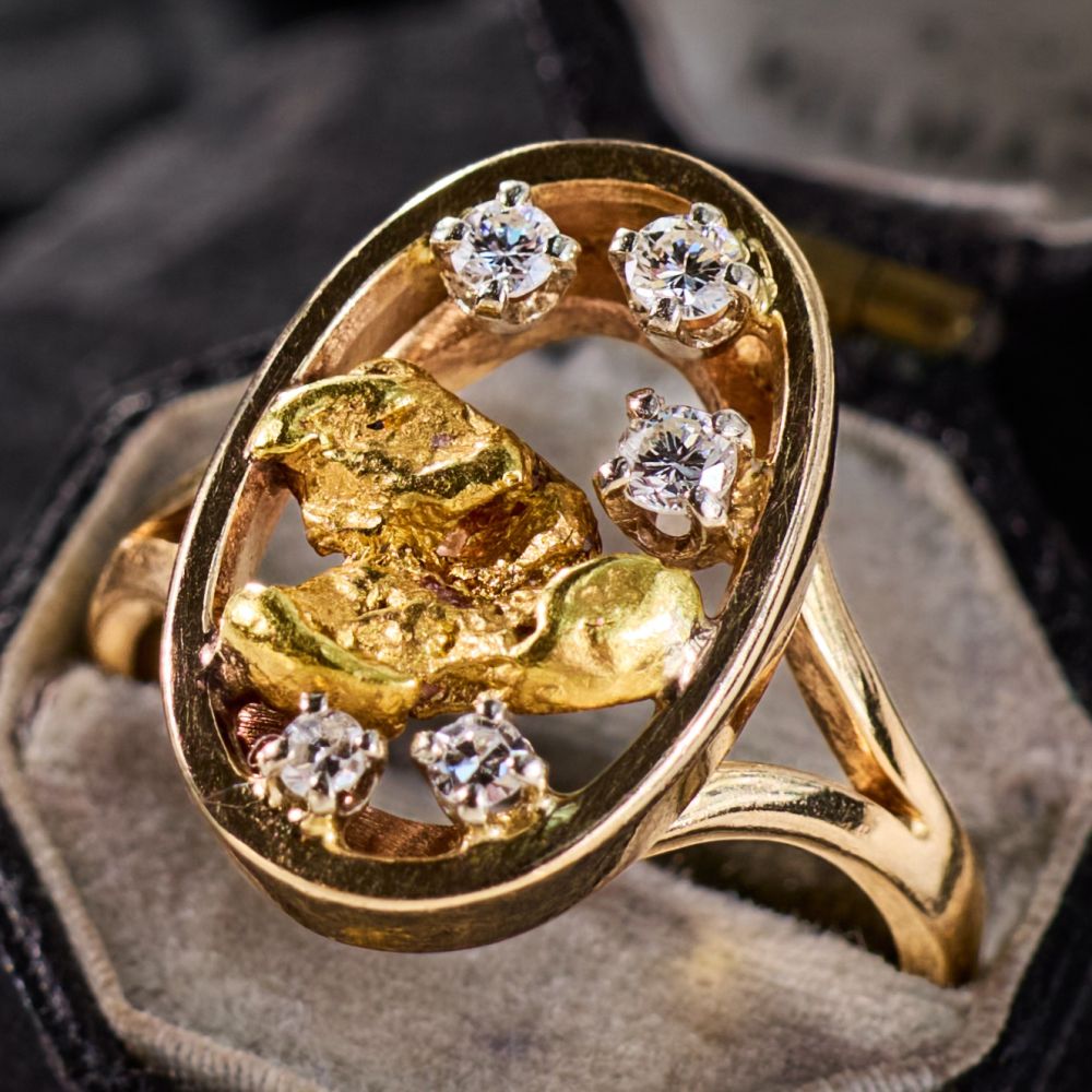 Open Nugget Rings Diamond & Gold Nugget Ring 14K Yellow Gold