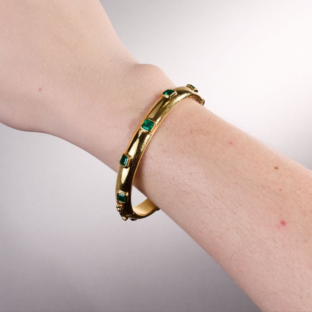 New 18K Gold Plated and Green  Open Bangle Bracelet #C40 Fashion Woman 18K Gold Plated Green CZ Bracelet Opening  main image 4