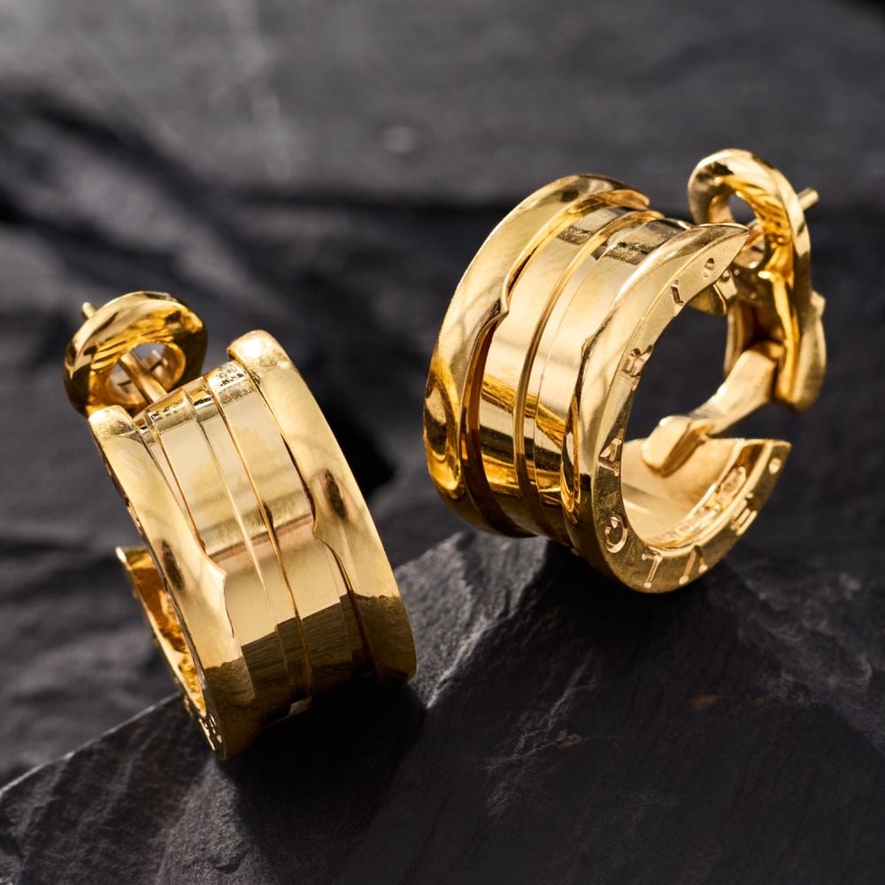BVLGARI ノベルティ ゴールドトーン フープピアス クリアストーン付き 85879a.jpg