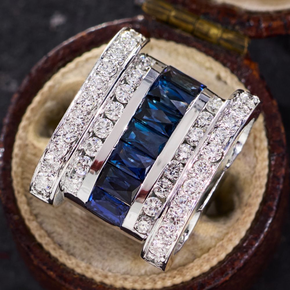 Sapphire & Diamond Slide Pendant 18K White Gold