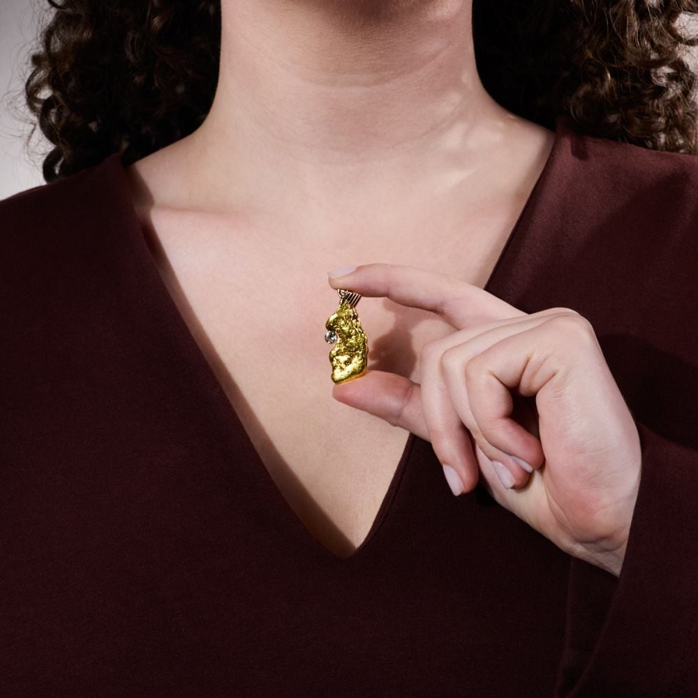 22K Natural Gold Nugget Pendant 14K yellow Gold