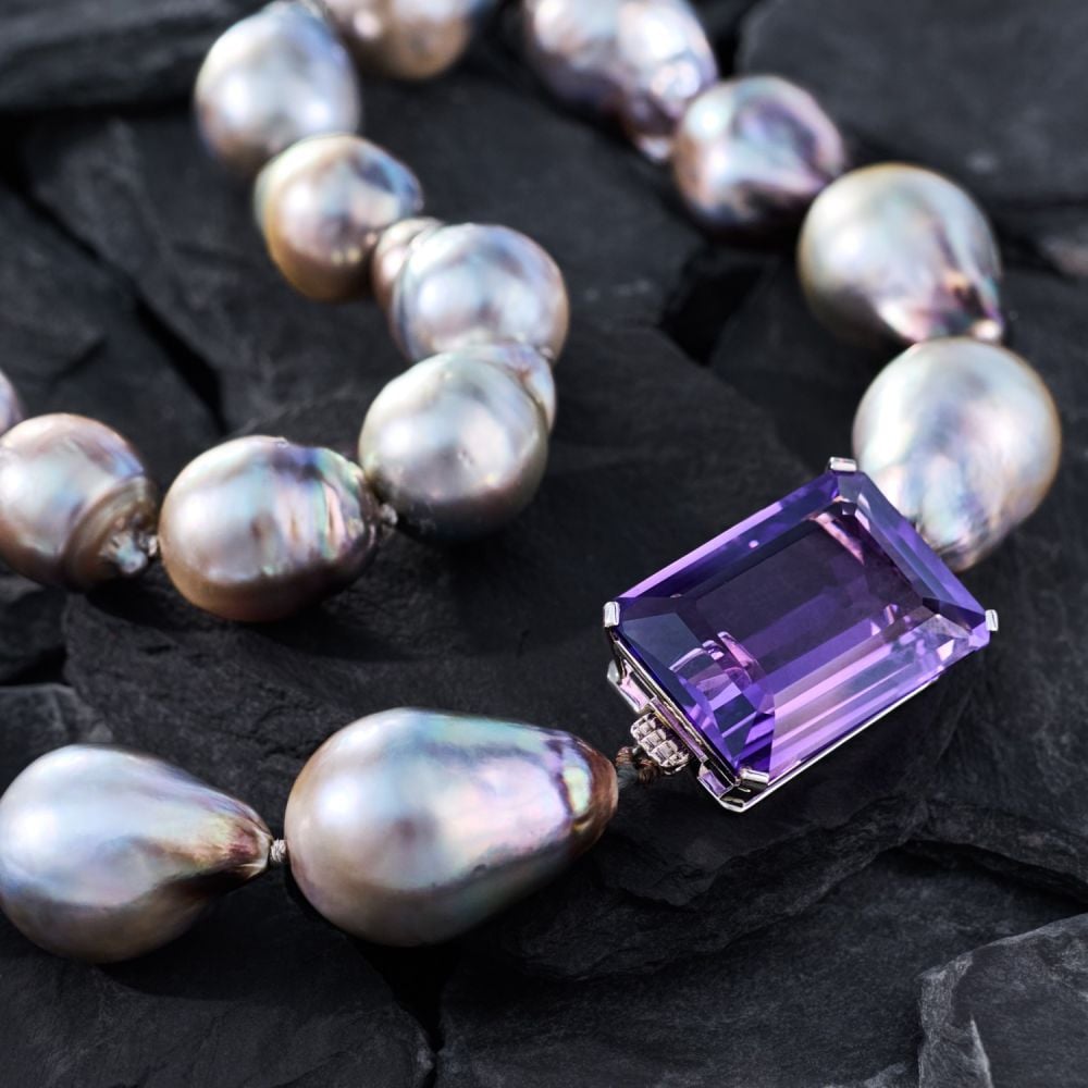 Large Baroque Tahitian Pearl Strand Necklace w/ 18K White Gold