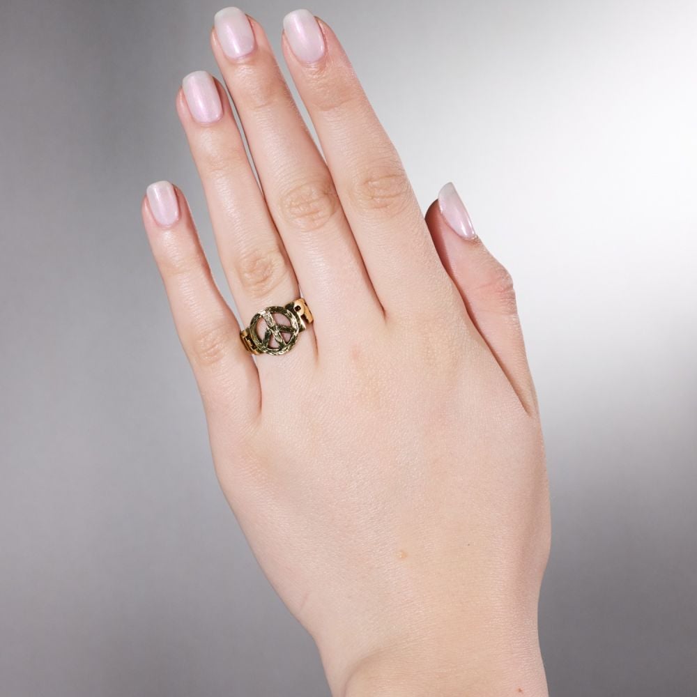 Groovy Custom Peace Symbol Ring 14K Yellow Gold