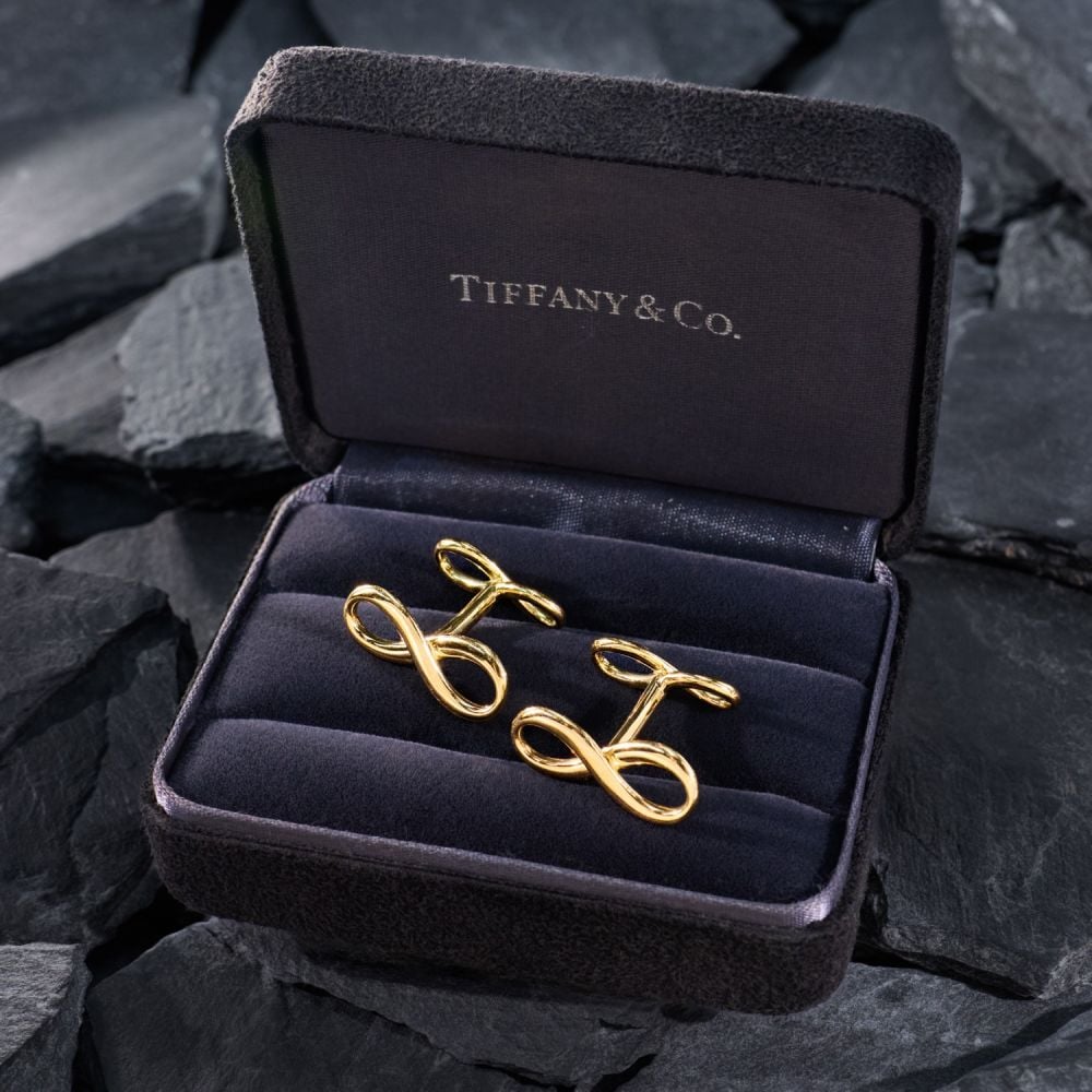 Vintage Tiffany & Co. Infinity Cufflinks 18K Yellow Gold w/ Box
