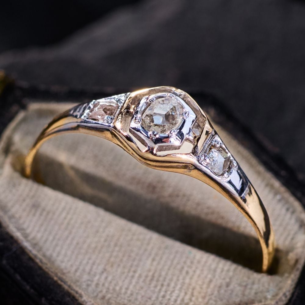 Antique Rose Cut Diamond Ring in 14K Yellow Gold