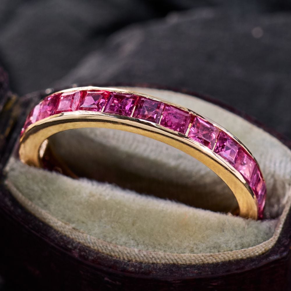 Square Ruby Eternity Band Ring 14K Yellow Gold Size 7.25