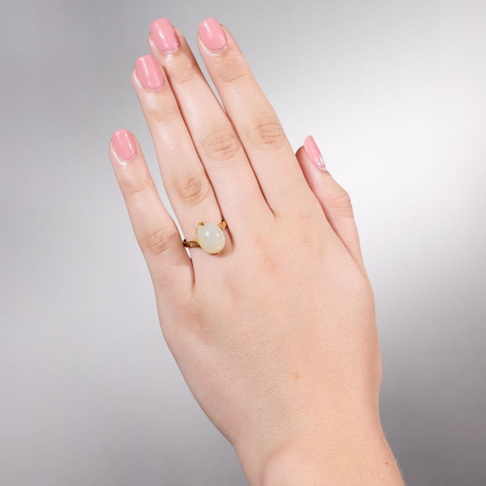 Star Moonstone Diamond Ring 18K Yellow Gold