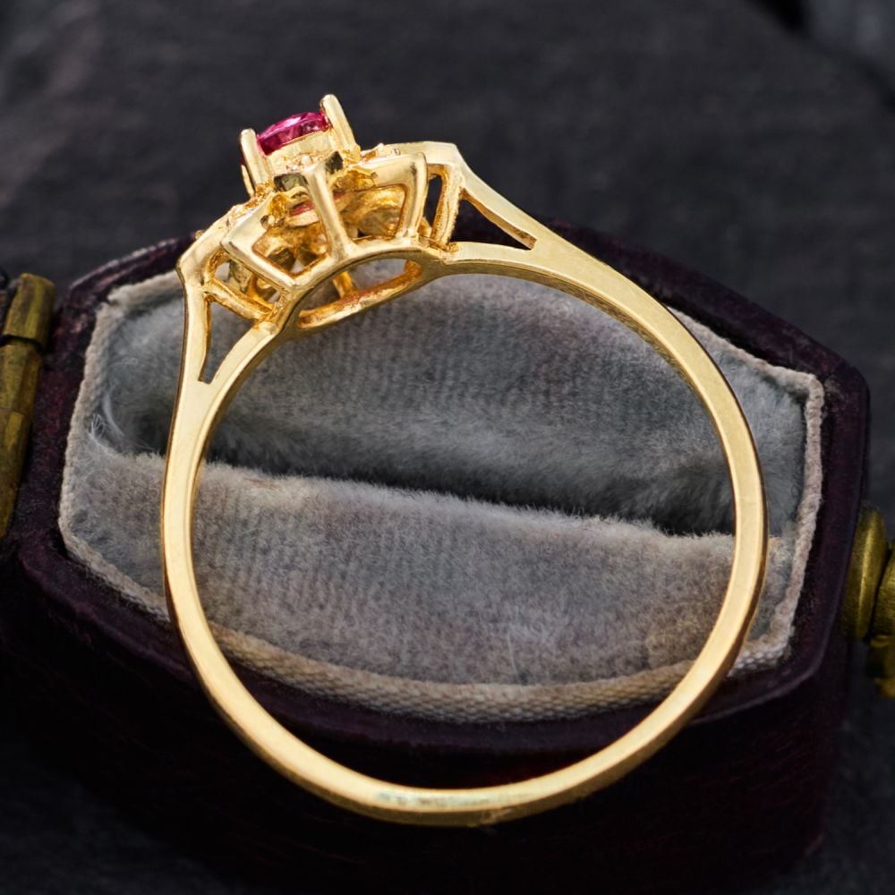 Ruby & Diamond Flower Ring 18K Yellow Gold