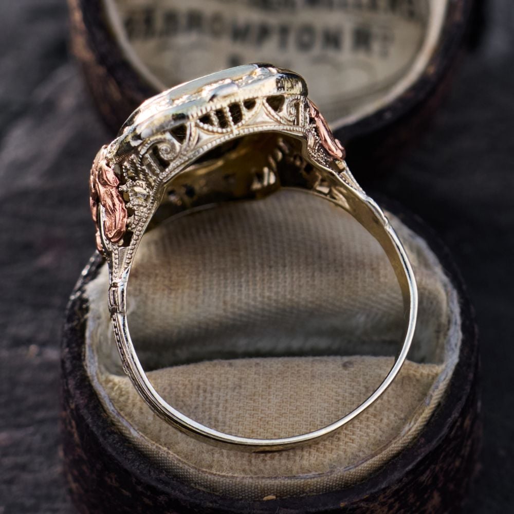 Vintage Carved Onyx Ring in Detailed 14K White Gold