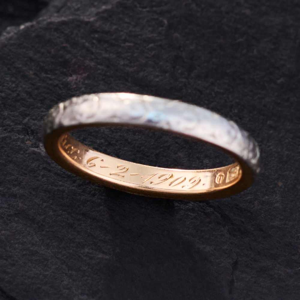 Turn of the Century 1909 Patterned Wedding Band Ring Platinum