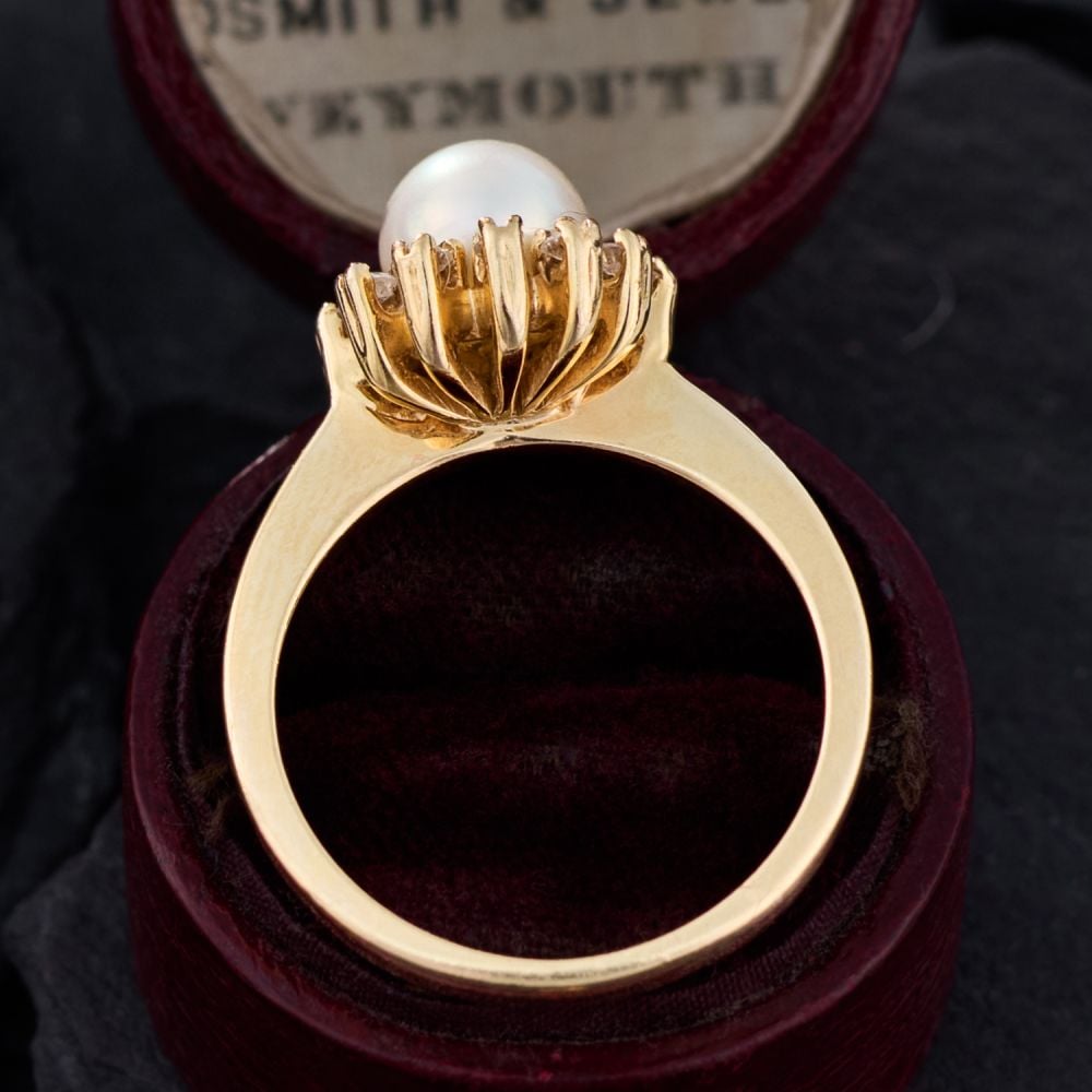 Ru.アクセサリーteraさま Pearl Ring with Diamond Halo 14K Yellow Gold