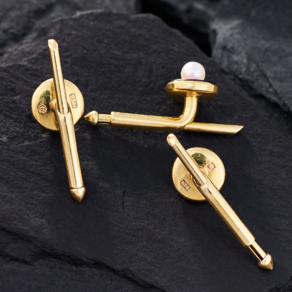 Mikimoto Pearl & Abalone Men's Dress Stud Set in 14K Yellow Gold