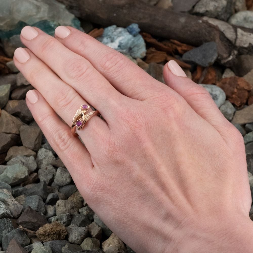 Retro Vintage Ruby & Seed Pearl Ring 18K Rose Gold Size 7