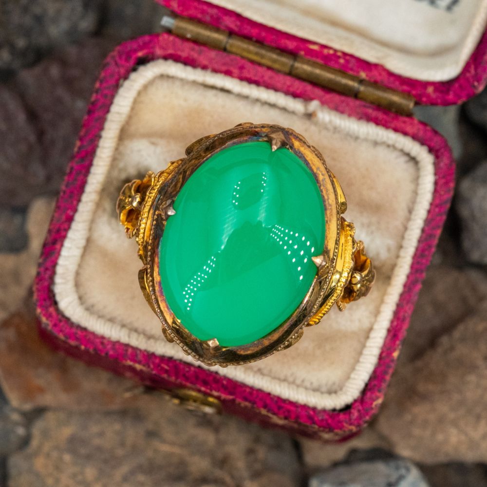 Bague Toi Et Moi Vintage En Or 18k Avec Cabochons Chrysoprase - Taille 53 - Occasion