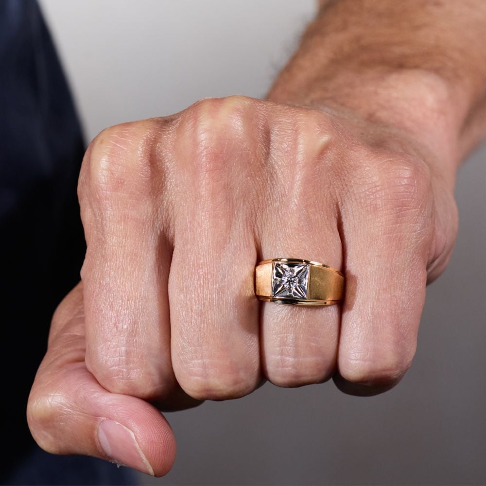 1970s Vintage Men's Diamond Ring 14K Two Tone Gold