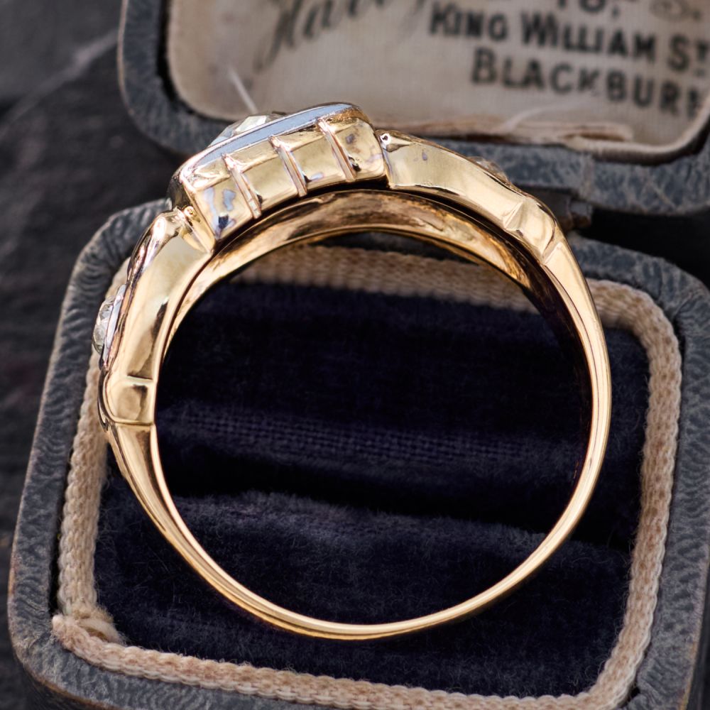 Men's Old Mine Diamond Horseshoe Ring 14K Two Tone Gold