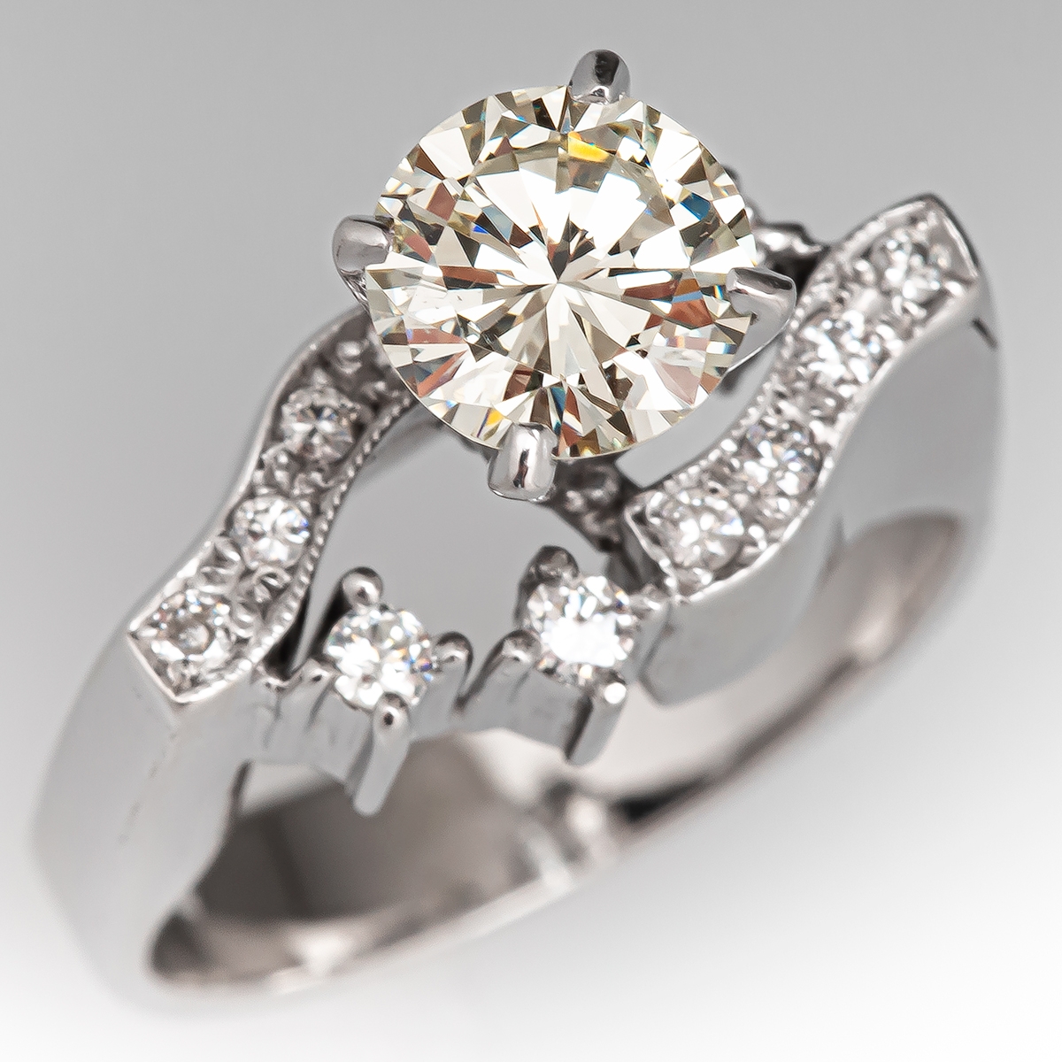 High Set Round Brilliant Diamond Engagement Ring 14K White Gold
