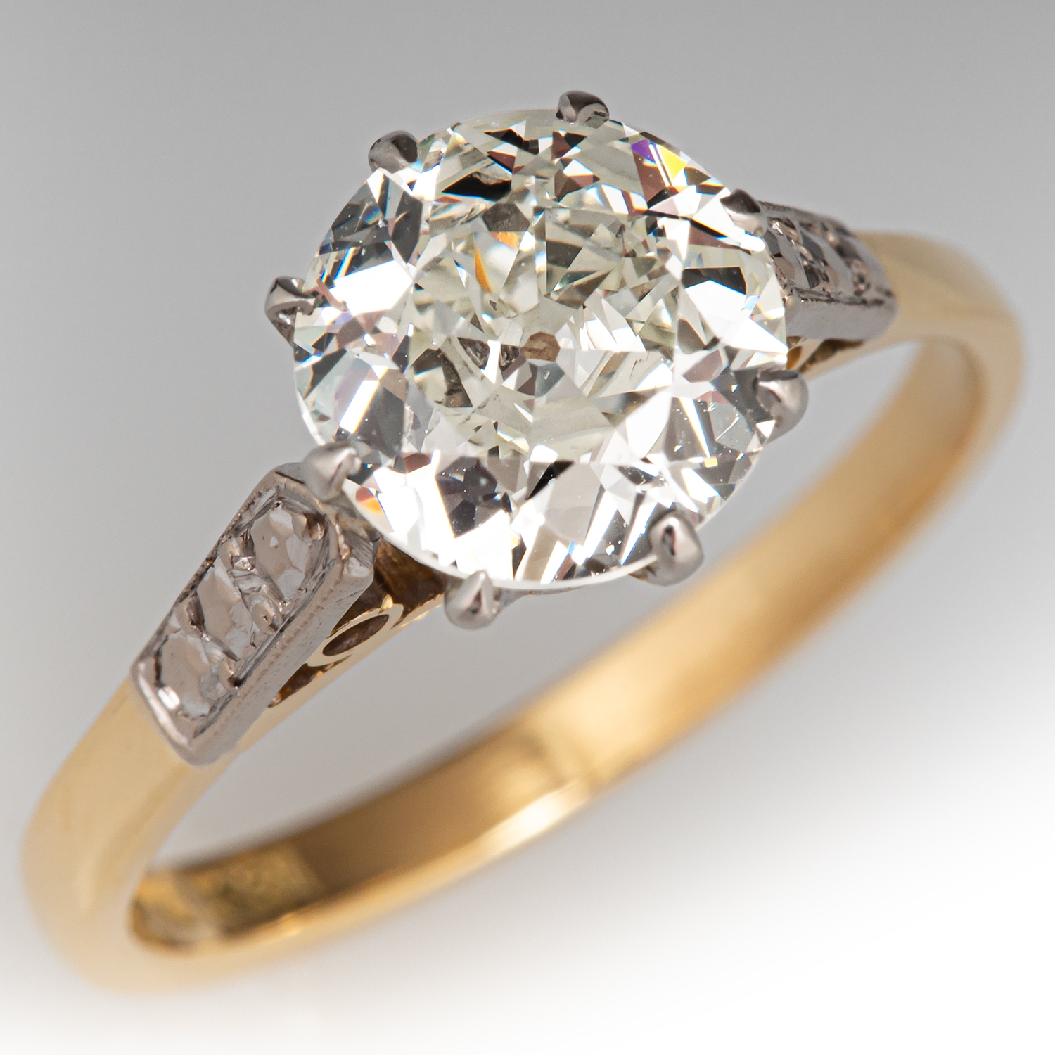 【source object】Antique Diamond Ring 14.5 Circa 1910s Diamond Engagement Ring 18K Yellow Gold 1.67Ct K/VS2 GIA