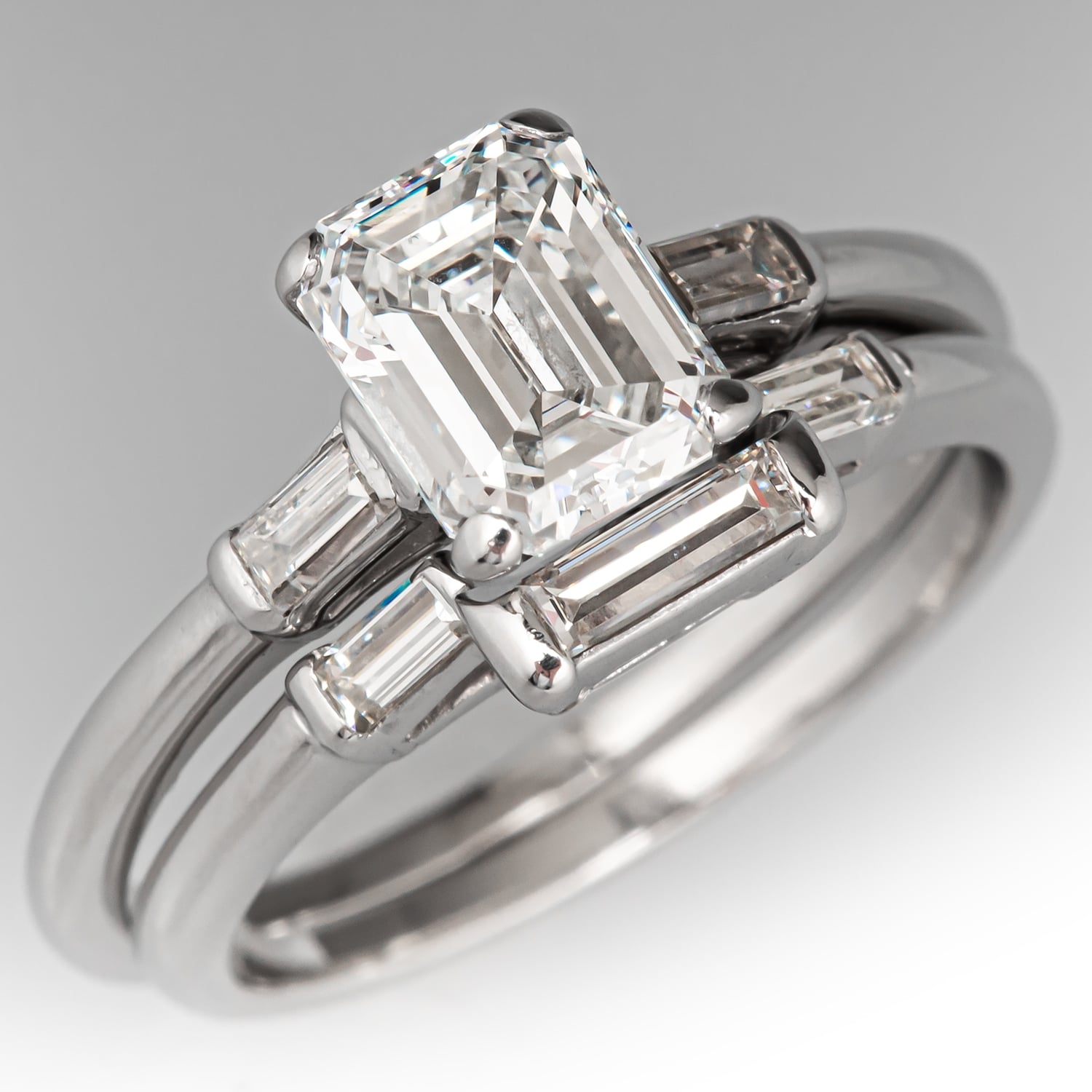 Emerald Cut Solitaire Engagement Rings With Wedding Band